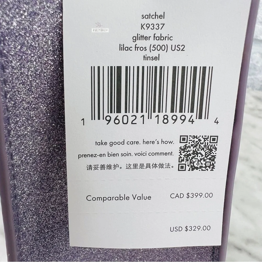 Kate Spade Tinsel Glitter Satchel & Card Holder Wallet In Lilac Frost - Picture 10 of 16